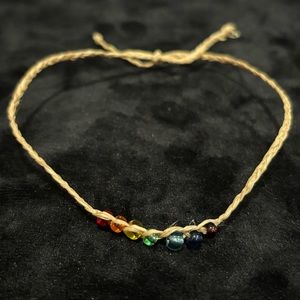 Handmade Handcrafted Beachy Braided Rope Friendship Bracelet W/ Rainbow Beads